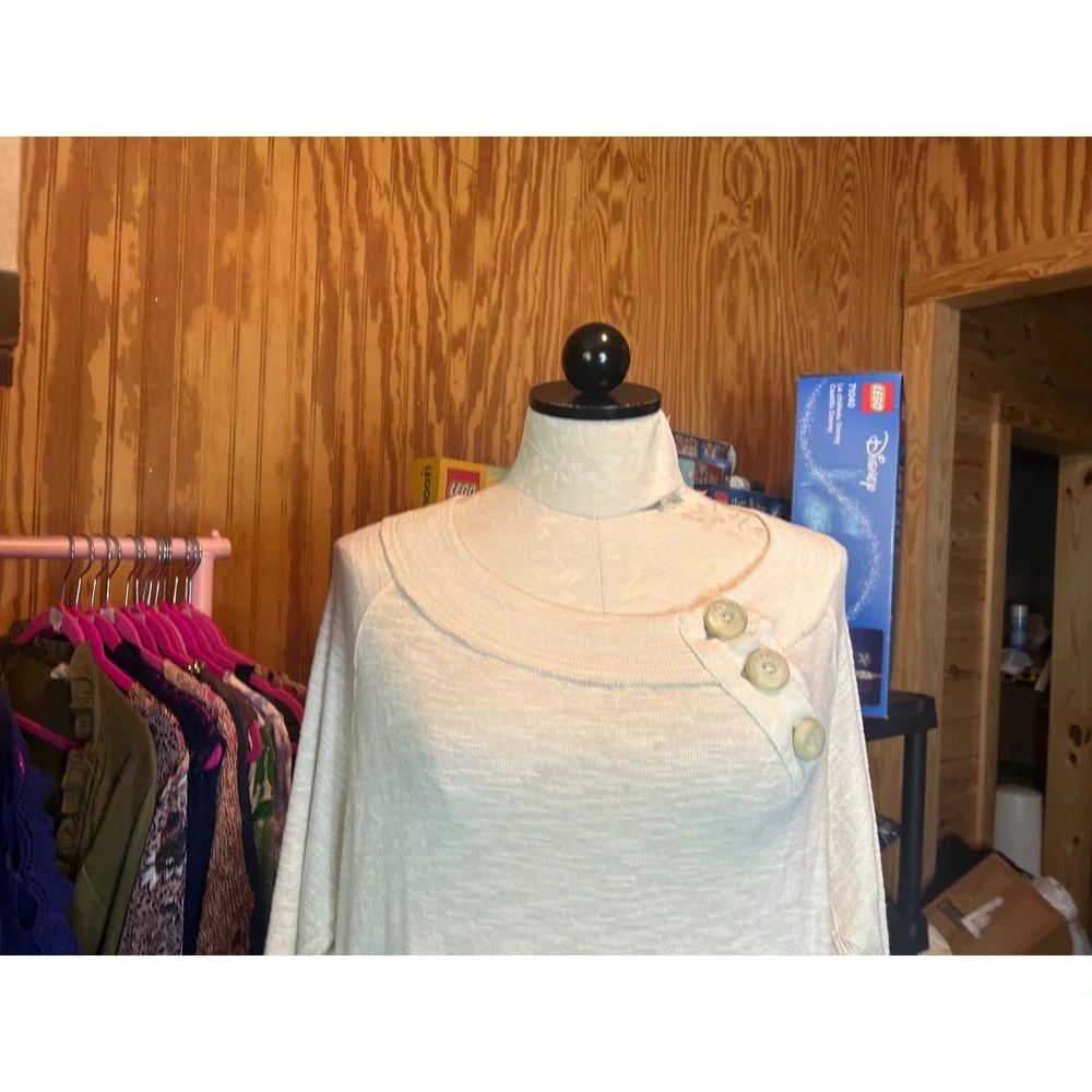 Free People We the Free Don't Forget‎ Me Cream Boatneck Button Long Sleeve Top S
